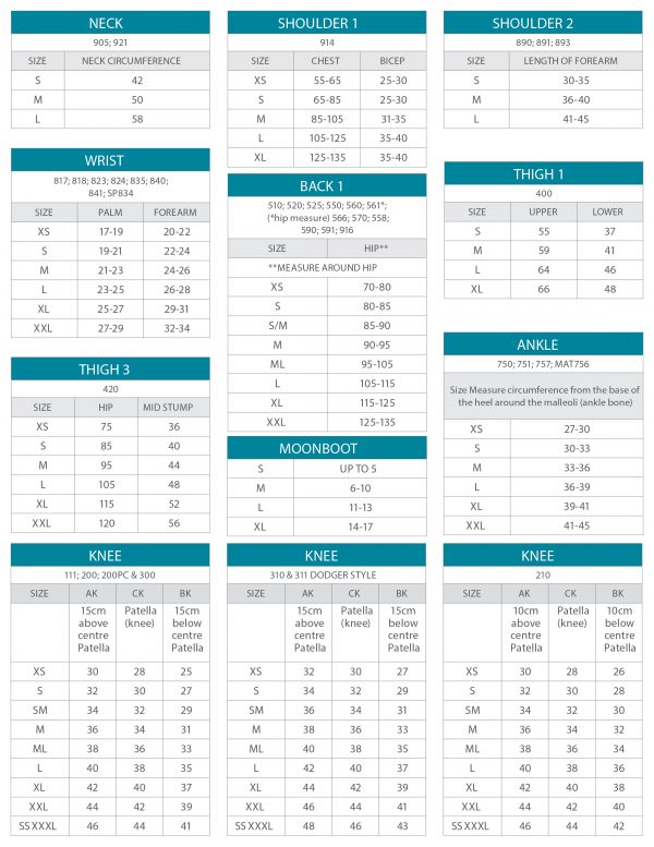 Sizing Charts - Mastercare Enterprises